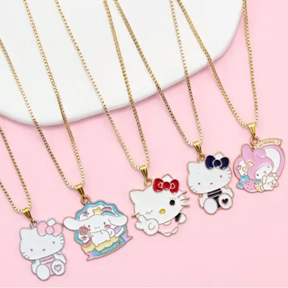 Hello Kitty Gold Necklace Set with Colorful Pendants